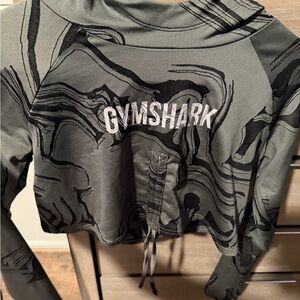 Gymshark Black and Gray Patterned Hoodie Cinched Cropped top